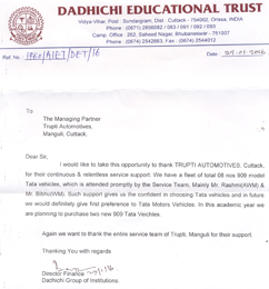 Dadhichi Educational Trust Testimonial