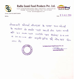 Radha Soami Food products Testimonial