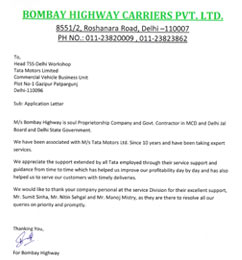 Bombay Highway Carriers Testimonial