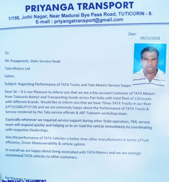 Priyanga Transport Testimonial