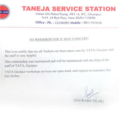 Taneja Service Station Testimonial